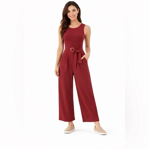 Romeo + Juliet Couture Women’s Burgundy Sleeveless Wide Leg Jumpsuit Size S - Picture 2 of 15